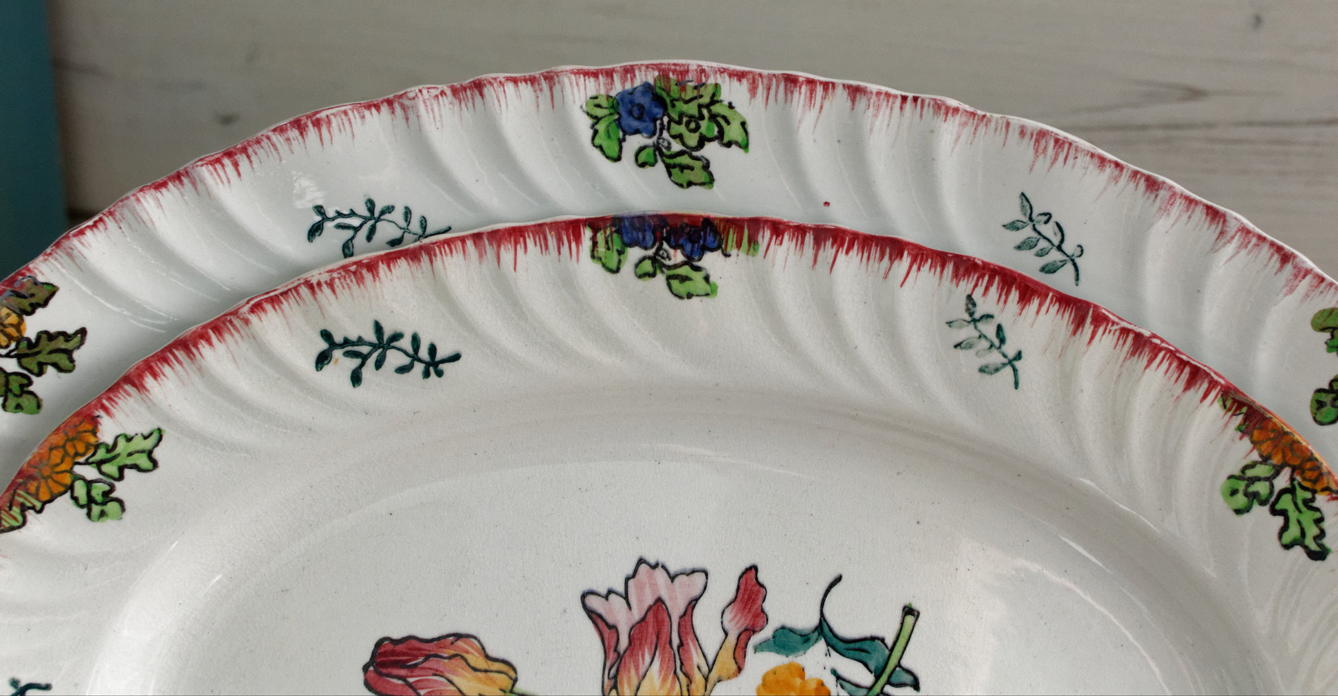 MARSEILLE LONGWY French Antique Ironstone Hand-Painted Floral Polychrome Oval Serving Plate Terre de Fer Faience