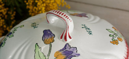 MARSEILLE LONGWY French Antique Ironstone Hand-Painted Floral Polychrome Soup Tureen Soupiere Terre de Fer en Faience
