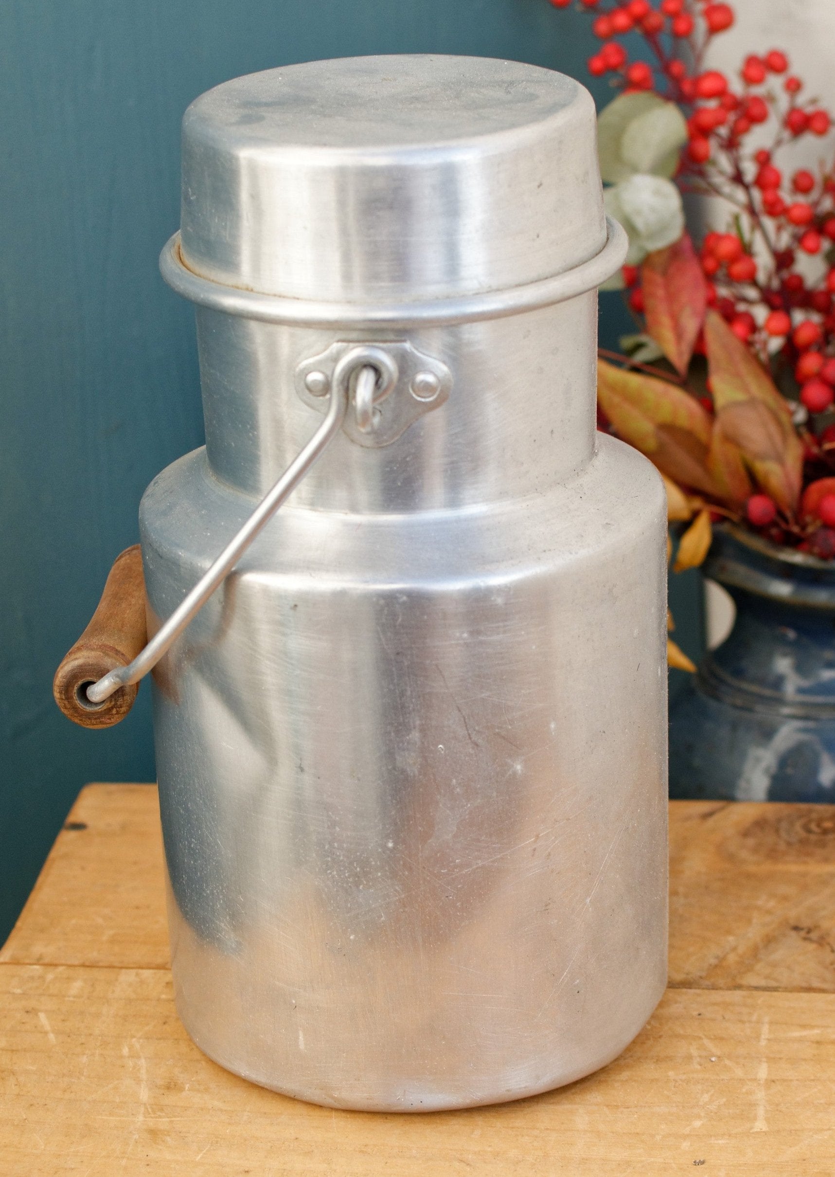 TOURNUS UNIS France 1 1/2 Litres ALUMINUM PUR Lidded Milk Churn Pot Pail French Farmhouse Decorative Milk Pot Made in France