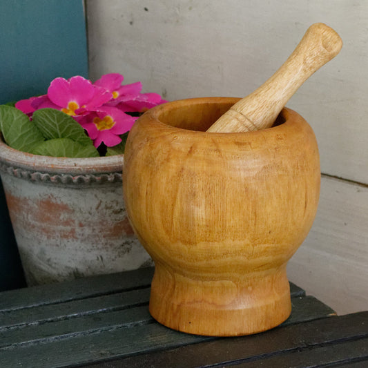 French Vintage Handmade Wooden Mortar & Pestle ~ Primitive Farmhouse Rustic Kitchen Decor
