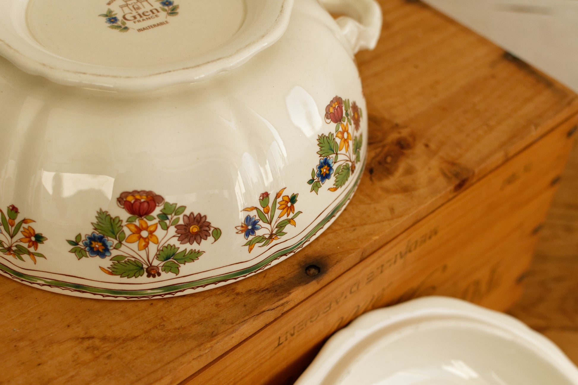 MOUSTIERS OLERYS GIEN French Vintage Ironstone PolyChrome Soup Tureen Soupiere Terre de Fer en Faience