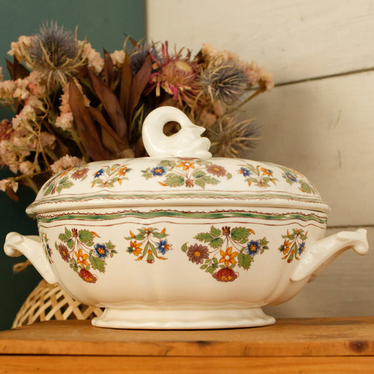 MOUSTIERS OLERYS GIEN French Vintage Ironstone PolyChrome Soup Tureen Soupiere Terre de Fer en Faience