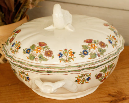 MOUSTIERS OLERYS GIEN French Vintage Ironstone PolyChrome Soup Tureen Soupiere Terre de Fer en Faience
