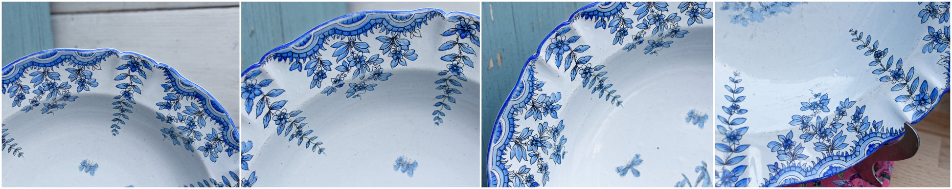 French Vintage Hand-Painted MOUSTIERS Motif Faience Collectible Ironstone Serving Bowl Terre de fer Faience Terre Cuite