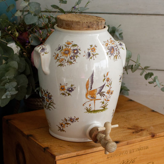 French Vintage Ceramic Stoneware Decor Moustiers Vinager Cruet Dispenser "Vinaigrier" Gres Digoin 2 litre 