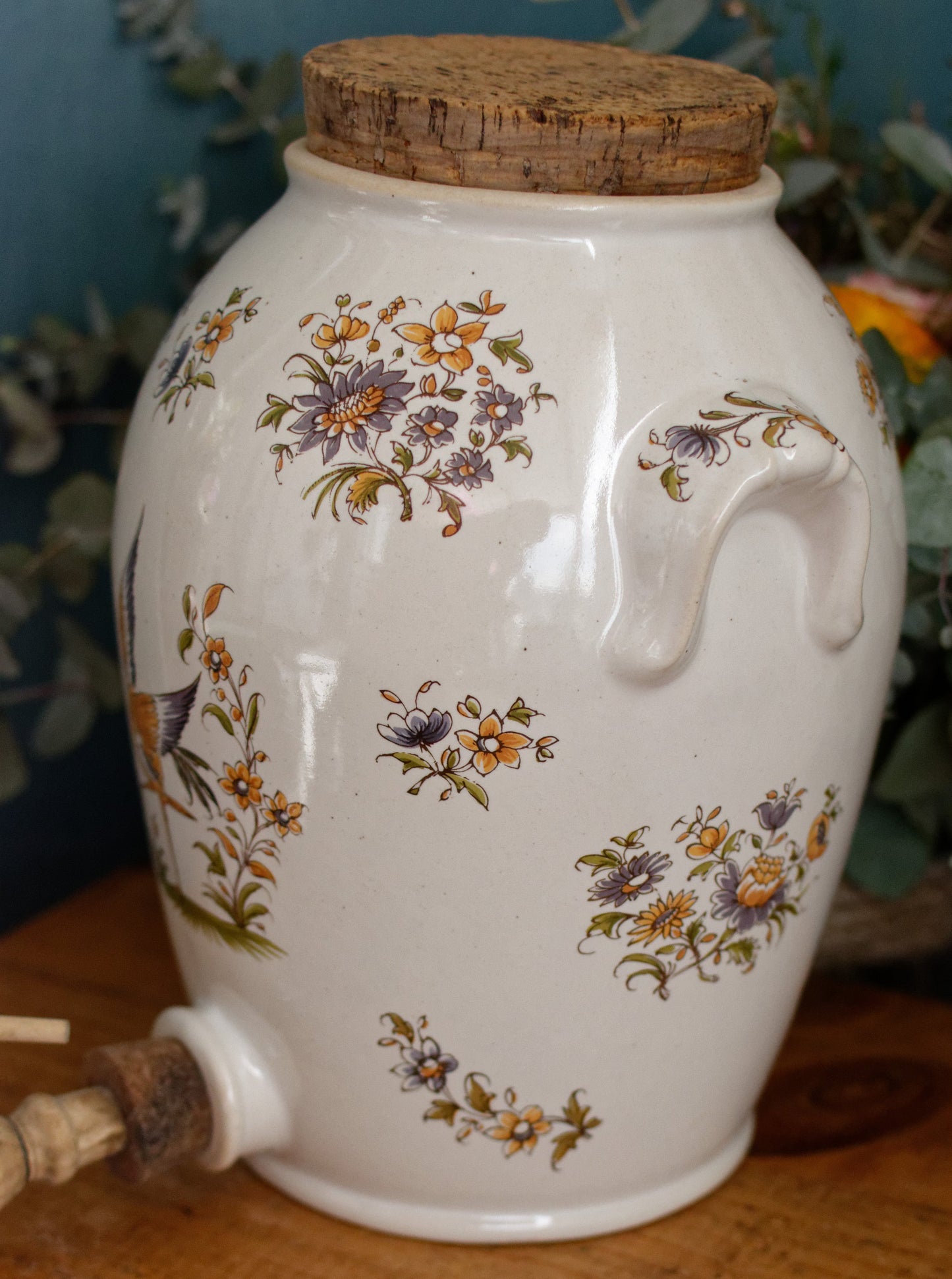 French Vintage Ceramic Stoneware Decor Moustiers Vinager Cruet Dispenser "Vinaigrier" Gres Digoin 2 litre 
