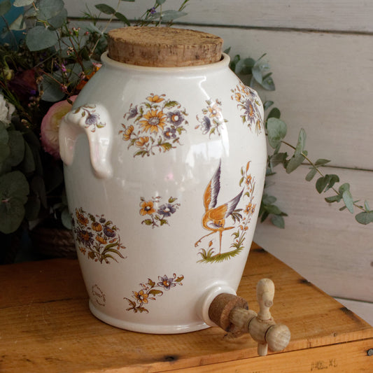 French Vintage Ceramic Stoneware Decor Moustiers Vinager Cruet Dispenser "Vinaigrier" Gres Digoin 2 litre 