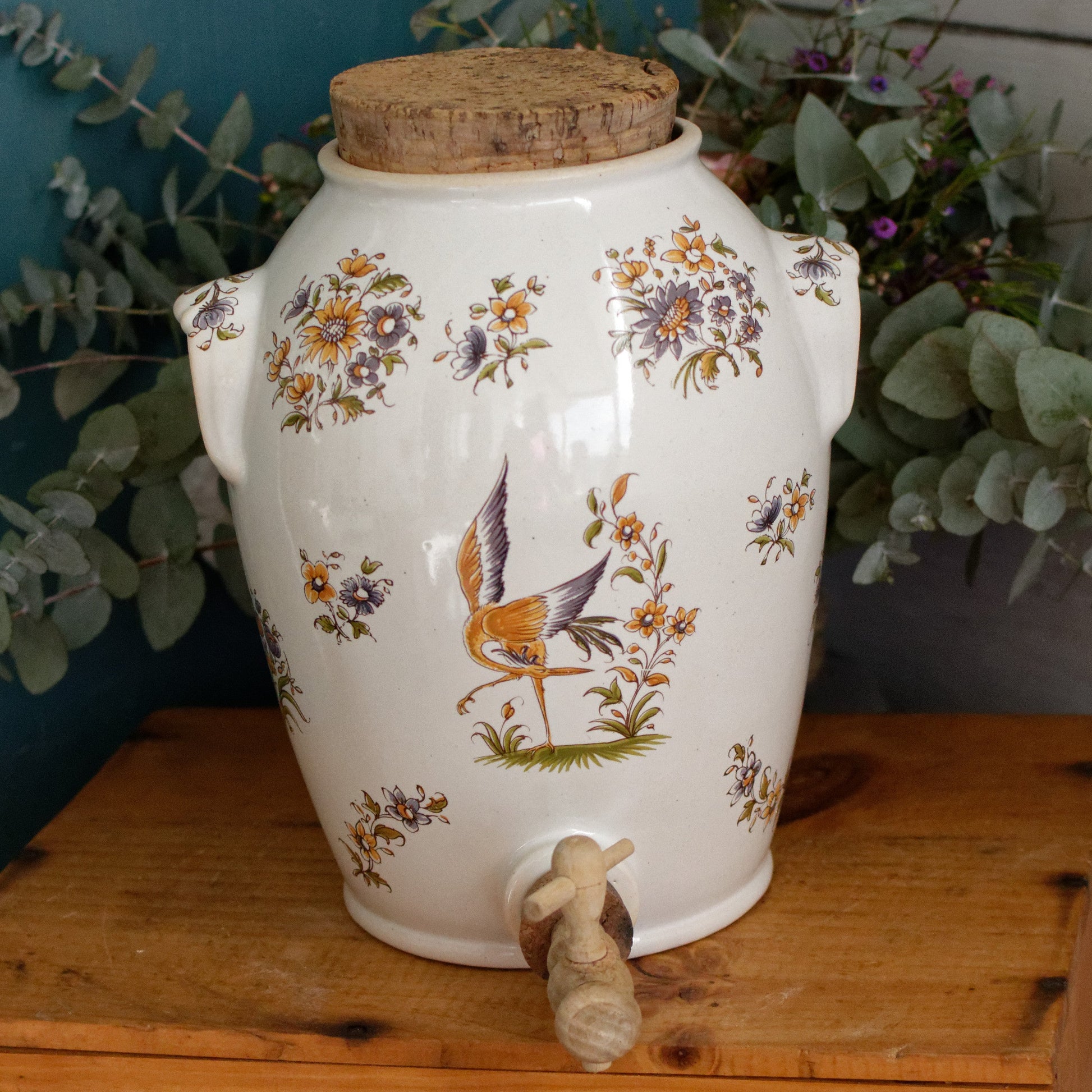 French Vintage Ceramic Stoneware Decor Moustiers Vinager Cruet Dispenser "Vinaigrier" Gres Digoin 2 litre 