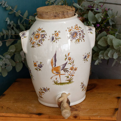 French Vintage Ceramic Stoneware Decor Moustiers Vinager Cruet Dispenser "Vinaigrier" Gres Digoin 2 litre 