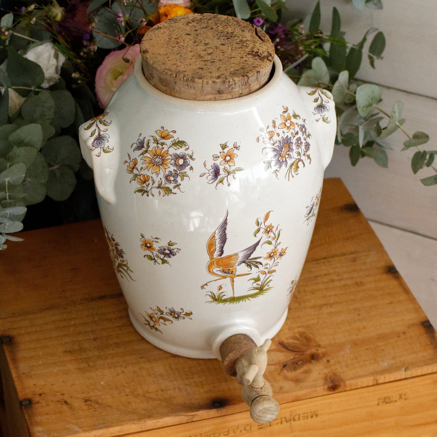 French Vintage Ceramic Stoneware Decor Moustiers Vinager Cruet Dispenser "Vinaigrier" Gres Digoin 2 litre 