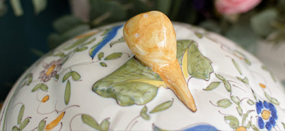 French Vintage Hand-Painted Collectible Ironstone MOUSTIERS Clery Soup Tureen Soupiere Terre de Fer en Faience