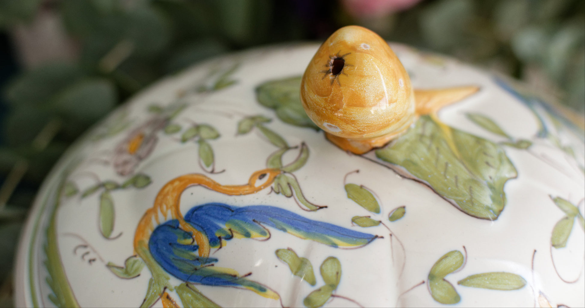 French Vintage Hand-Painted Collectible Ironstone MOUSTIERS Clery Soup Tureen Soupiere Terre de Fer en Faience