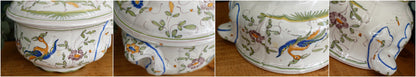 French Vintage Hand-Painted Collectible Ironstone MOUSTIERS Clery Soup Tureen Soupiere Terre de Fer en Faience