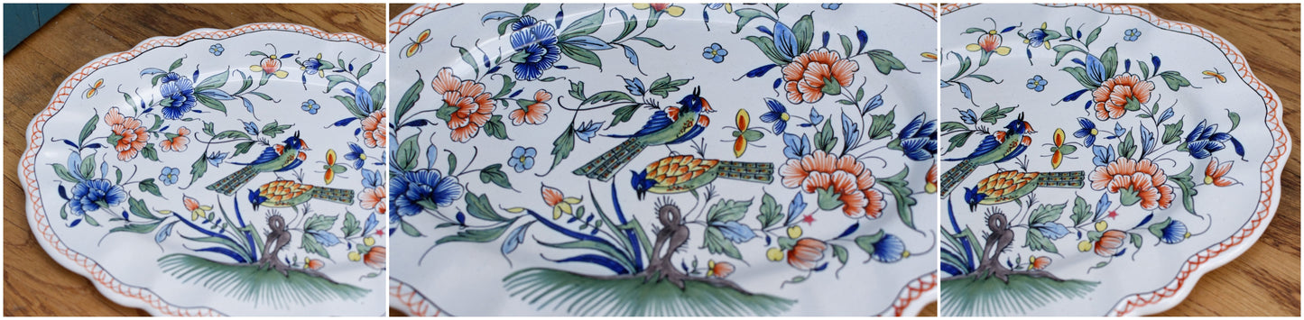 French Vintage MOUSTIERS Vieux Rouen Style Hand-Painted Faience Collectible Earthenware Covered Plate La Faience de Moustiers Sainte Marie