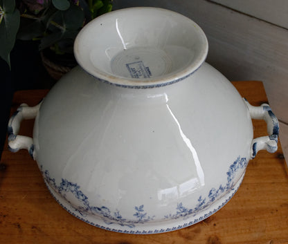 MOZART Motif Sarreguemines U&C French Antique Ironstone Blue Transferware Soup Tureen Soupiere Terre de Fer en Faience