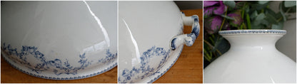 1920s ~ "MOZART" Sarreguemines U&C ~ French Antique Ironstone Blue Transferware Soup Tureen "Soupiere" ~ Terre de Fer en Faience