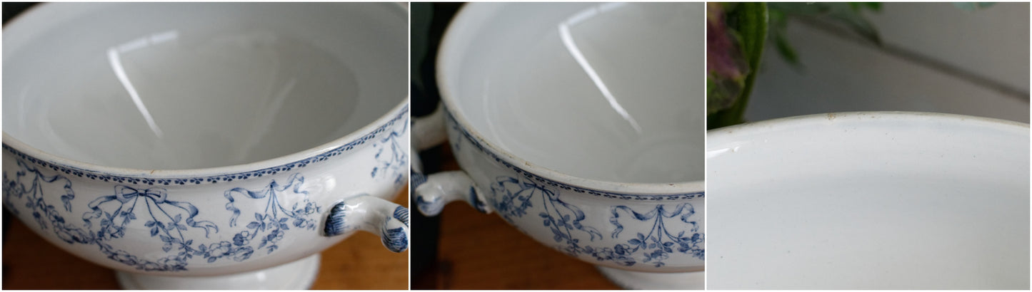 1920s ~ "MOZART" Sarreguemines U&C ~ French Antique Ironstone Blue Transferware Soup Tureen "Soupiere" ~ Terre de Fer en Faience