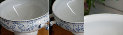 1920s ~ "MOZART" Sarreguemines U&C ~ French Antique Ironstone Blue Transferware Soup Tureen "Soupiere" ~ Terre de Fer en Faience