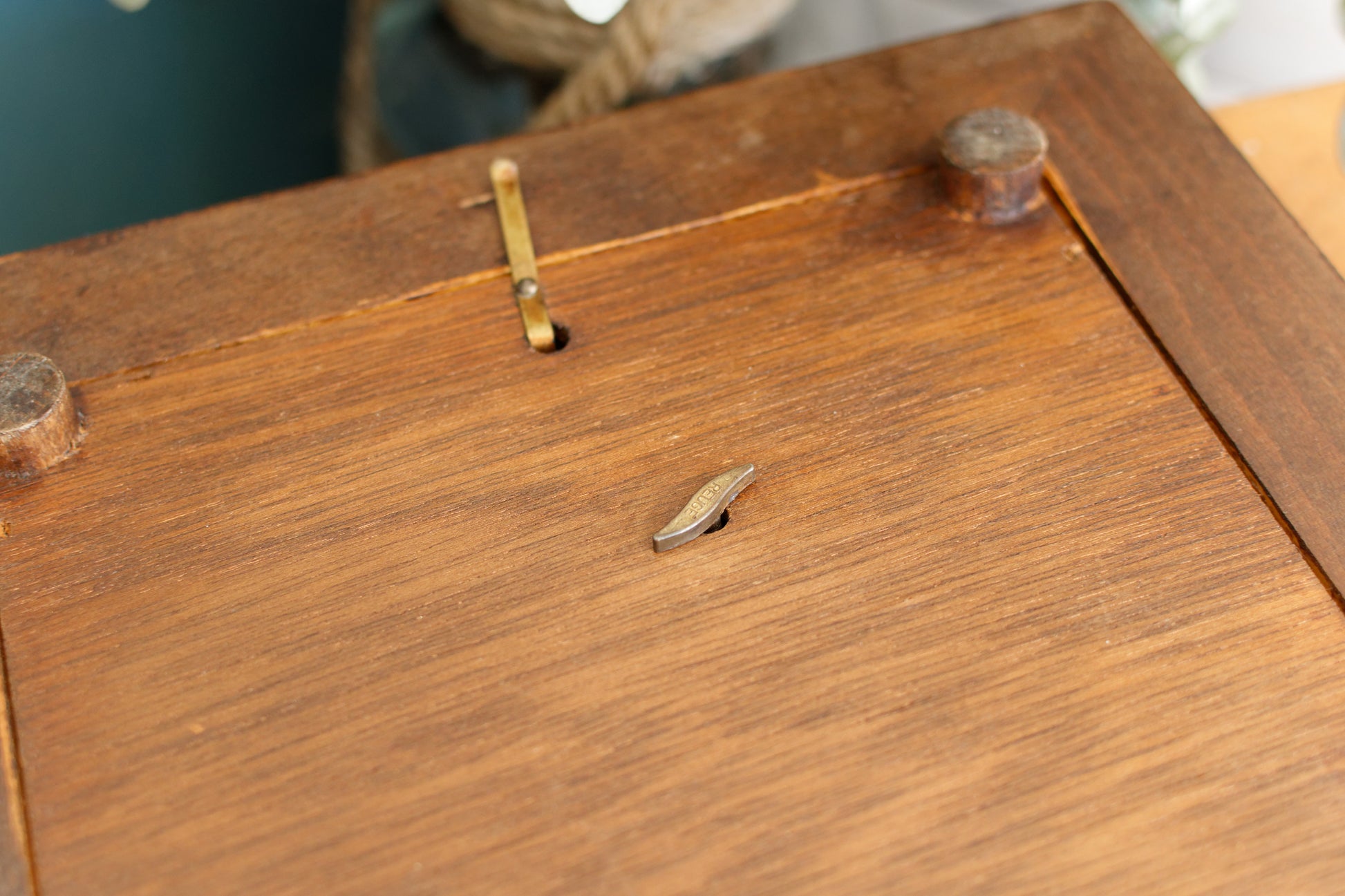 1920s French Antique Ceramic Tile Music Box & Trivet Hot Plate with Hand-Carved Footed Wooden Base "Trépied Dessous de Plat en Faience"