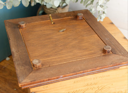 1920s French Antique Ceramic Tile Music Box & Trivet Hot Plate with Hand-Carved Footed Wooden Base "Trépied Dessous de Plat en Faience"