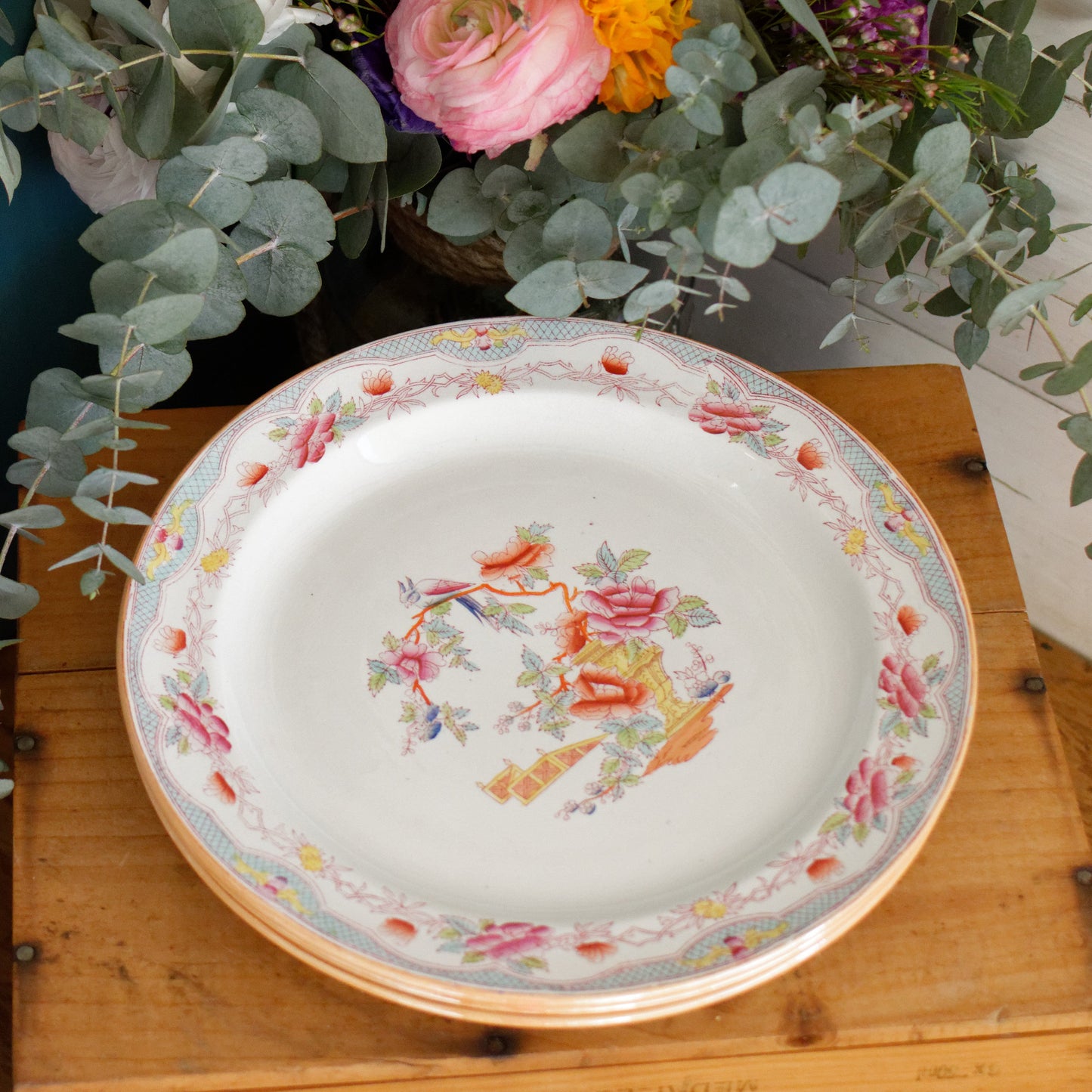 Vintage Polychrome Ceramic Irosntone Dinner Plate NANKIN and was made by famous Dutch maker of Earthenware Société Céramique Maestricht 