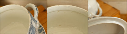 1900s ~ "NEVA" K&G (Keller et Guérin) Lunéville ~ French Antique Ironstone Blue Transferware Soup Tureen & Serving Plate ~ Terre de Fer en Faience