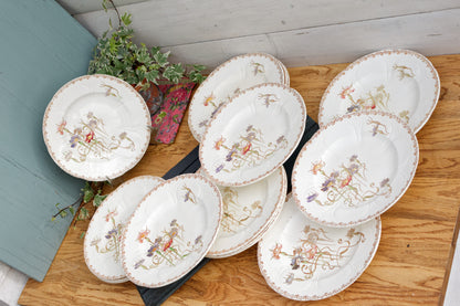 French Antique Ironstone Polychrome Floral Dinner Plate NIELLES Longwy terre de fer faience