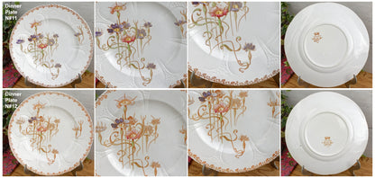 French Antique Ironstone Polychrome Floral Dinner Plate NIELLES Longwy terre de fer faience