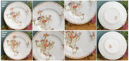 French Antique Ironstone Polychrome Floral Dinner Plate NIELLES Longwy terre de fer faience