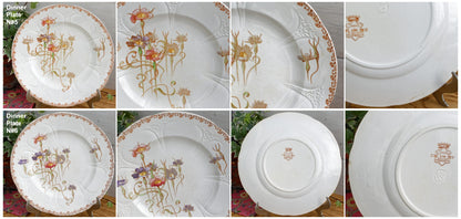 French Antique Ironstone Polychrome Floral Dinner Plate NIELLES Longwy terre de fer faience