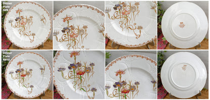 French Antique Ironstone Polychrome Floral Dinner Plate NIELLES Longwy terre de fer faience