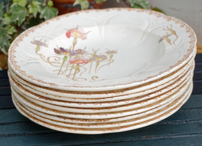 French Antique Ironstone Polychrome Floral Dinner Plate NIELLES Longwy terre de fer faience