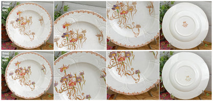 French Antique Ironstone Polychrome Floral Dinner Plate NIELLES Longwy terre de fer faience