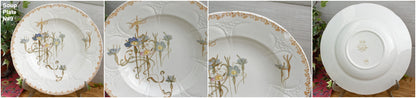 French Antique Ironstone Polychrome Floral Dinner Plate NIELLES Longwy terre de fer faience