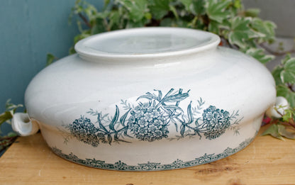 DAISY Motif Nouvelles Usines Ceramiques du Nord St AMAND French Antique Ironstone Green Blue Transferware Soup Tureen Soupiere Terre de Fer