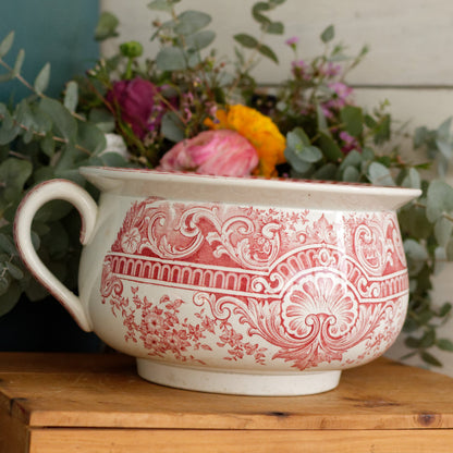 NEPTUNE Sarreguemines U&C French Antique Collectible Ironstone RED Transferware Bathroom Pitcher Pot de Chambre BROC CRUCHE Terre de fer en Faience