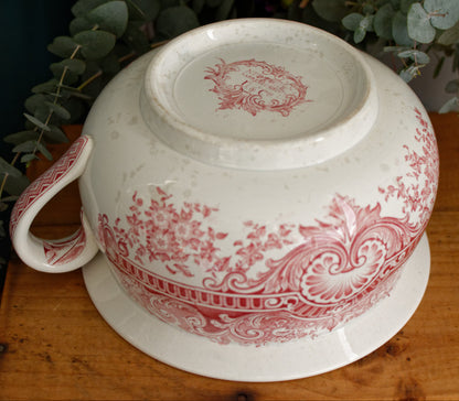 NEPTUNE Sarreguemines U&C French Antique Collectible Ironstone RED Transferware Bathroom Pitcher Pot de Chambre BROC CRUCHE Terre de fer en Faience