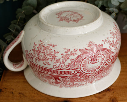 NEPTUNE Sarreguemines U&C French Antique Collectible Ironstone RED Transferware Bathroom Pitcher Pot de Chambre BROC CRUCHE Terre de fer en Faience