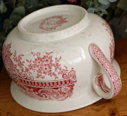 NEPTUNE Sarreguemines U&C French Antique Collectible Ironstone RED Transferware Bathroom Pitcher Pot de Chambre BROC CRUCHE Terre de fer en Faience