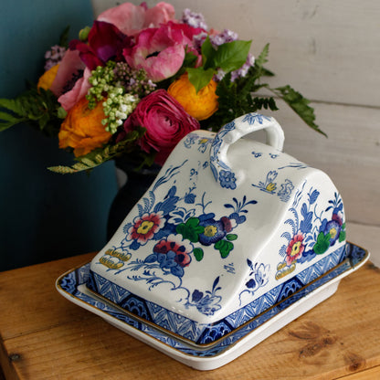 Netherlands BOOTHs Silicon China Made in England English Antique Ironstone Polychome Rectangular Covered Butter Cheese Dish