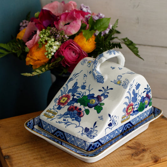Netherlands BOOTHs Silicon China Made in England English Antique Ironstone Polychome Rectangular Covered Butter Cheese Dish