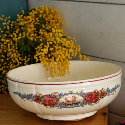 OBERNAI Alsace Theme Henri Loux Scenes Sarreguemines Faienceries French Vintage Antique Ironstone Serving Bowl Terre de Fer