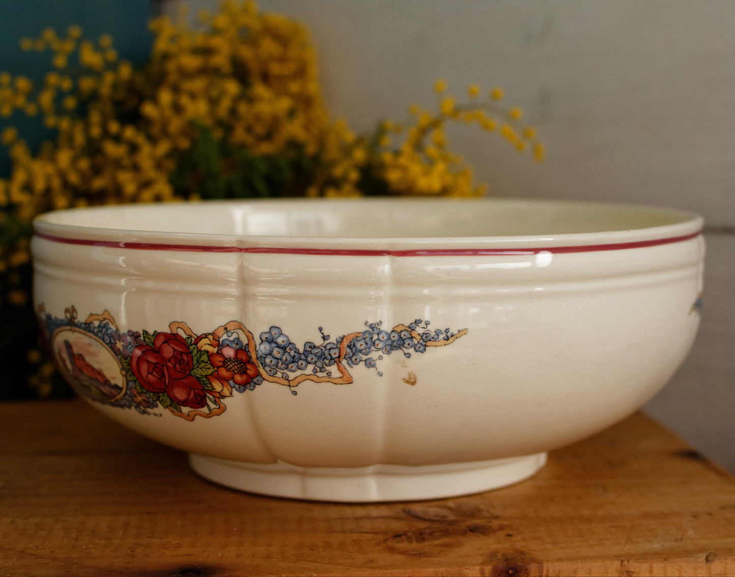 OBERNAI Alsace Theme Henri Loux Scenes Sarreguemines Faienceries French Vintage Antique Ironstone Serving Bowl Terre de Fer