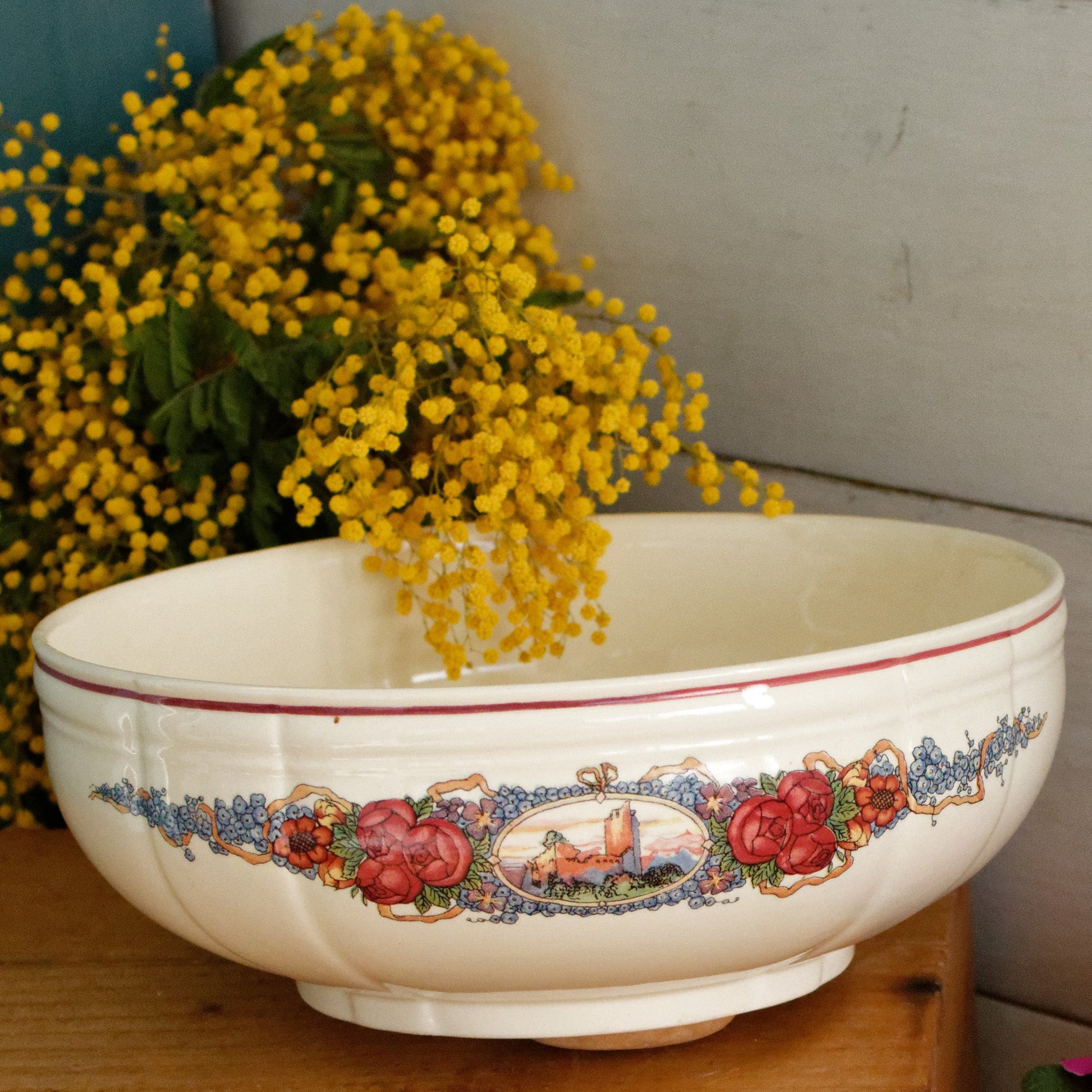 OBERNAI Alsace Theme Henri Loux Scenes Sarreguemines Faienceries French Vintage Antique Ironstone Serving Bowl Terre de Fer