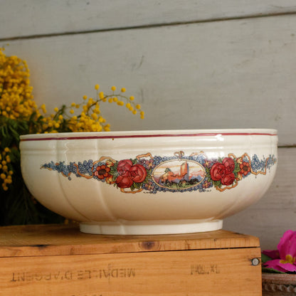 OBERNAI Alsace Theme Henri Loux Scenes Sarreguemines Faienceries French Vintage Antique Ironstone Serving Bowl Terre de Fer