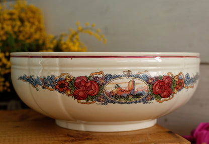 OBERNAI Alsace Theme Henri Loux Scenes Sarreguemines Faienceries French Vintage Antique Ironstone Serving Bowl Terre de Fer