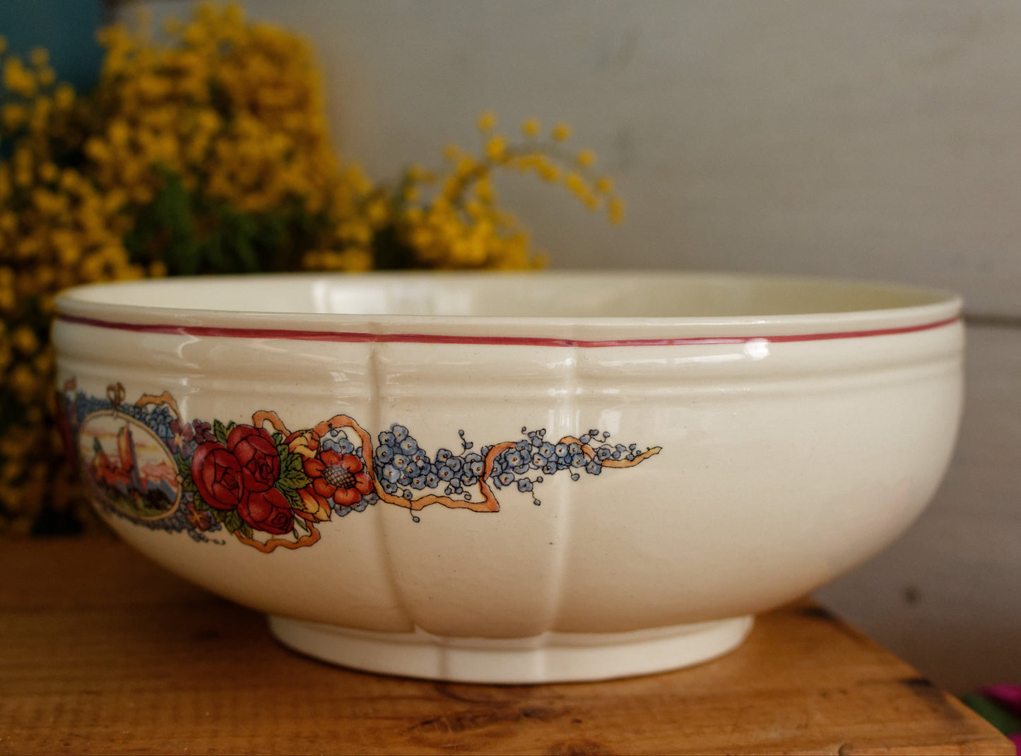 OBERNAI Alsace Theme Henri Loux Scenes Sarreguemines Faienceries French Vintage Antique Ironstone Serving Bowl Terre de Fer