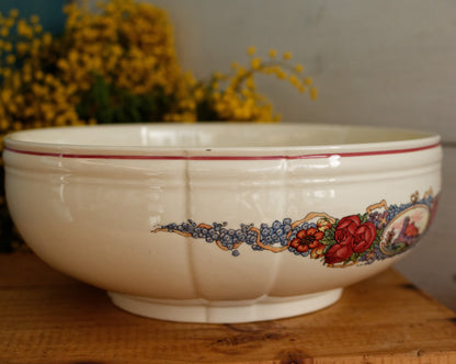 OBERNAI Alsace Theme Henri Loux Scenes Sarreguemines Faienceries French Vintage Antique Ironstone Serving Bowl Terre de Fer