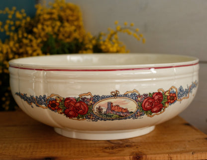 OBERNAI Alsace Theme Henri Loux Scenes Sarreguemines Faienceries French Vintage Antique Ironstone Serving Bowl Terre de Fer