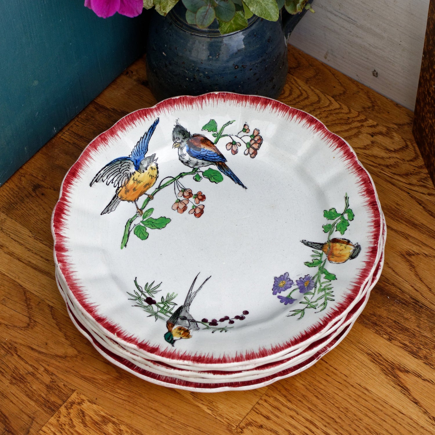 OISELETS Terre de Fer H.B. & Cie French Antique Ironstone Polychrome Plate Birdies en Faïence